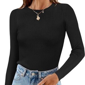 Black Ribbed Long Sleeve Top